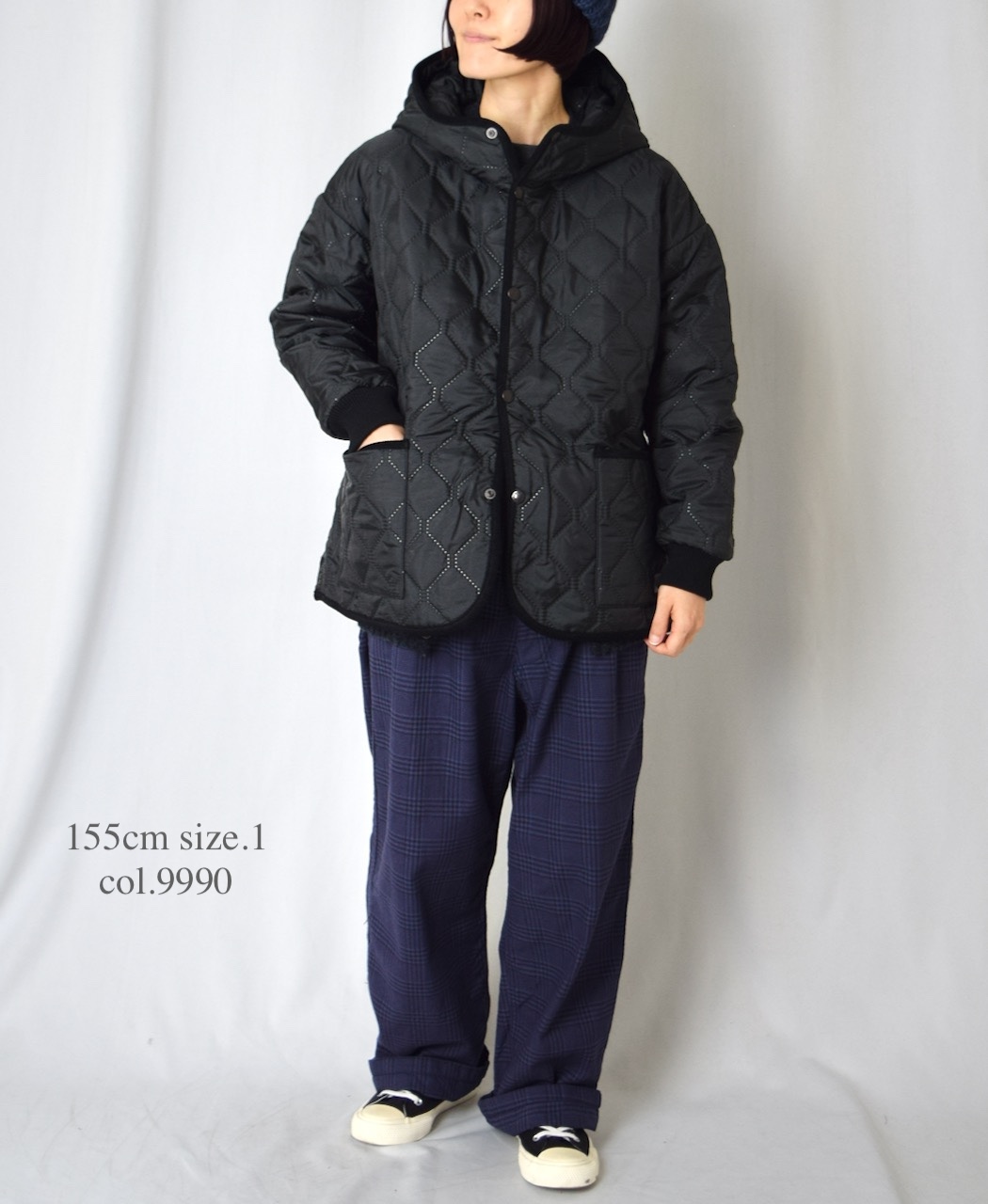 NAM2561PP(ジャケット) PLAIN POLYESTERxPLAIN POLYESTER HEAT QUILT OVERSIZED HOODED JACKET WITH RIBBED CUFF