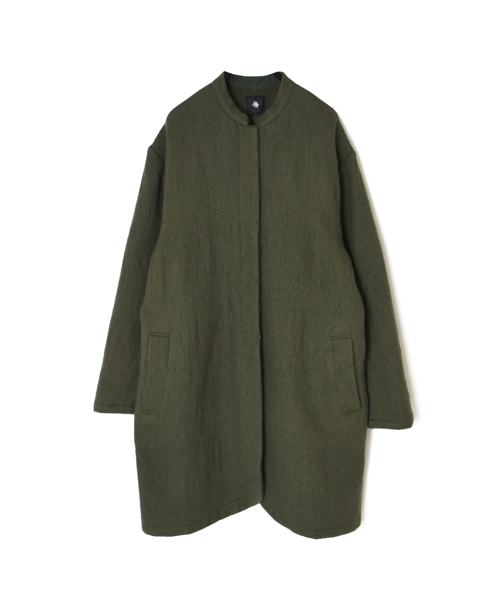 NMDS24552(コート) WOOL COTTON SMALL HERRINGBONE STAND COLLAR FLY FRONT COAT