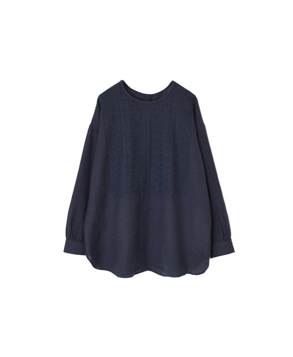 NMDS25603(シャツ) BOILED WOOL PLAIN BACK OPENING CREW-NECK EMB SHIRT