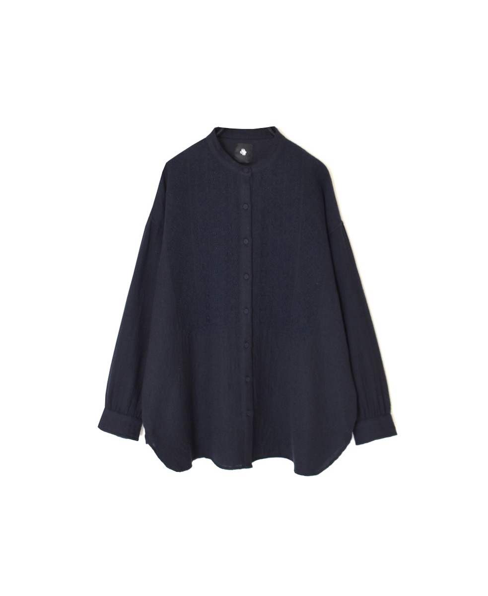 NMDS25601(シャツ) BOILED WOOL PLAIN BANDED COLLAR EMB SHIRT
