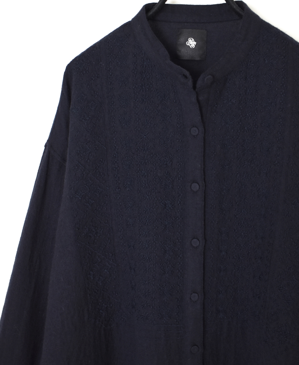 NMDS25601(シャツ) BOILED WOOL PLAIN BANDED COLLAR EMB SHIRT