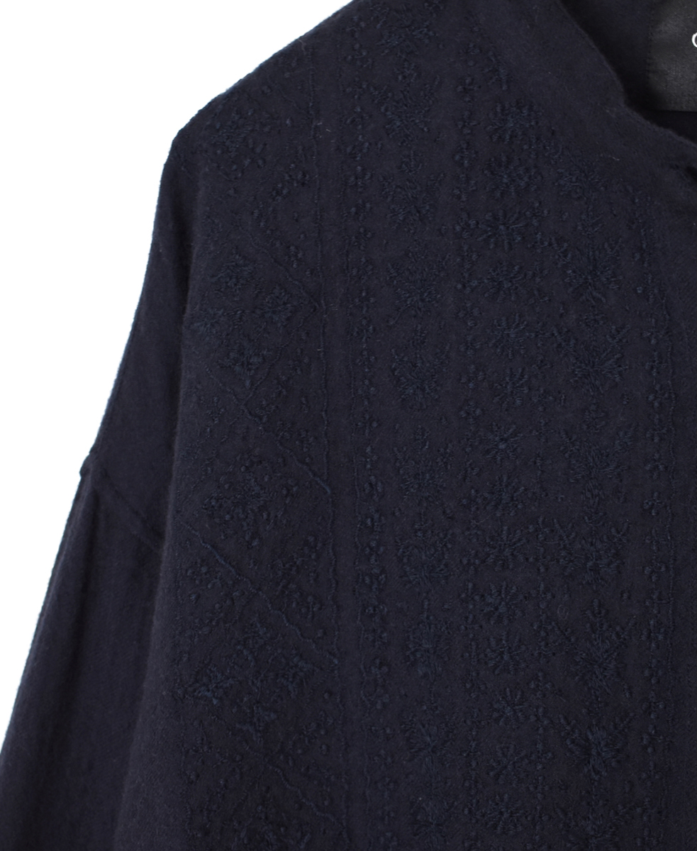 NMDS25601(シャツ) BOILED WOOL PLAIN BANDED COLLAR EMB SHIRT