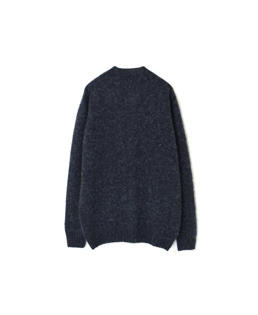 NJT2351 (ニット) SHETLAND WOOL PLAIN HEAVY BRUSH SEAM FREE CREW NECK SADDLE SHOULDER CARDIGAN