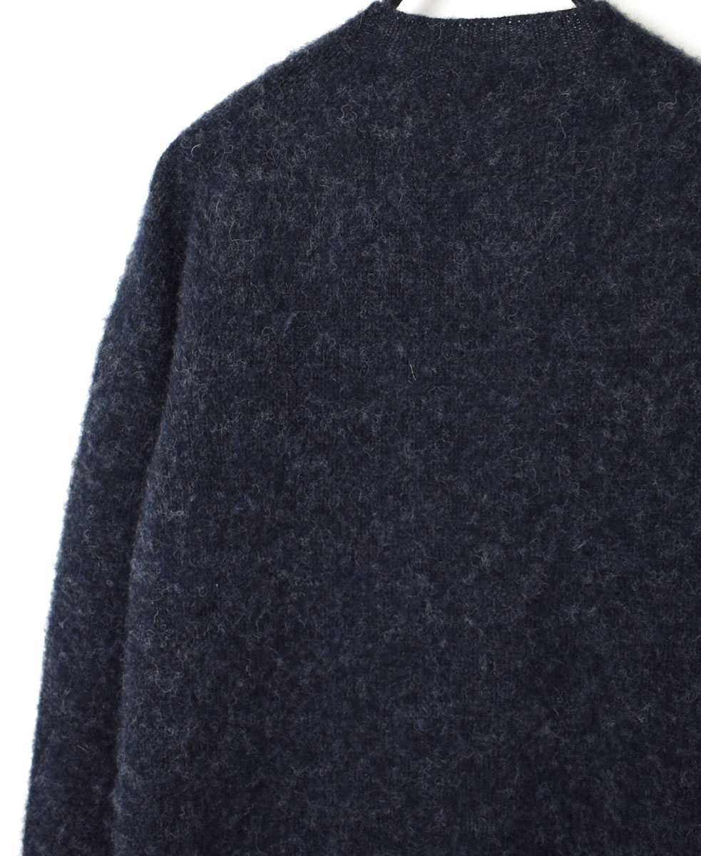 NJT2351 (ニット) SHETLAND WOOL PLAIN HEAVY BRUSH SEAM FREE CREW NECK SADDLE SHOULDER CARDIGAN