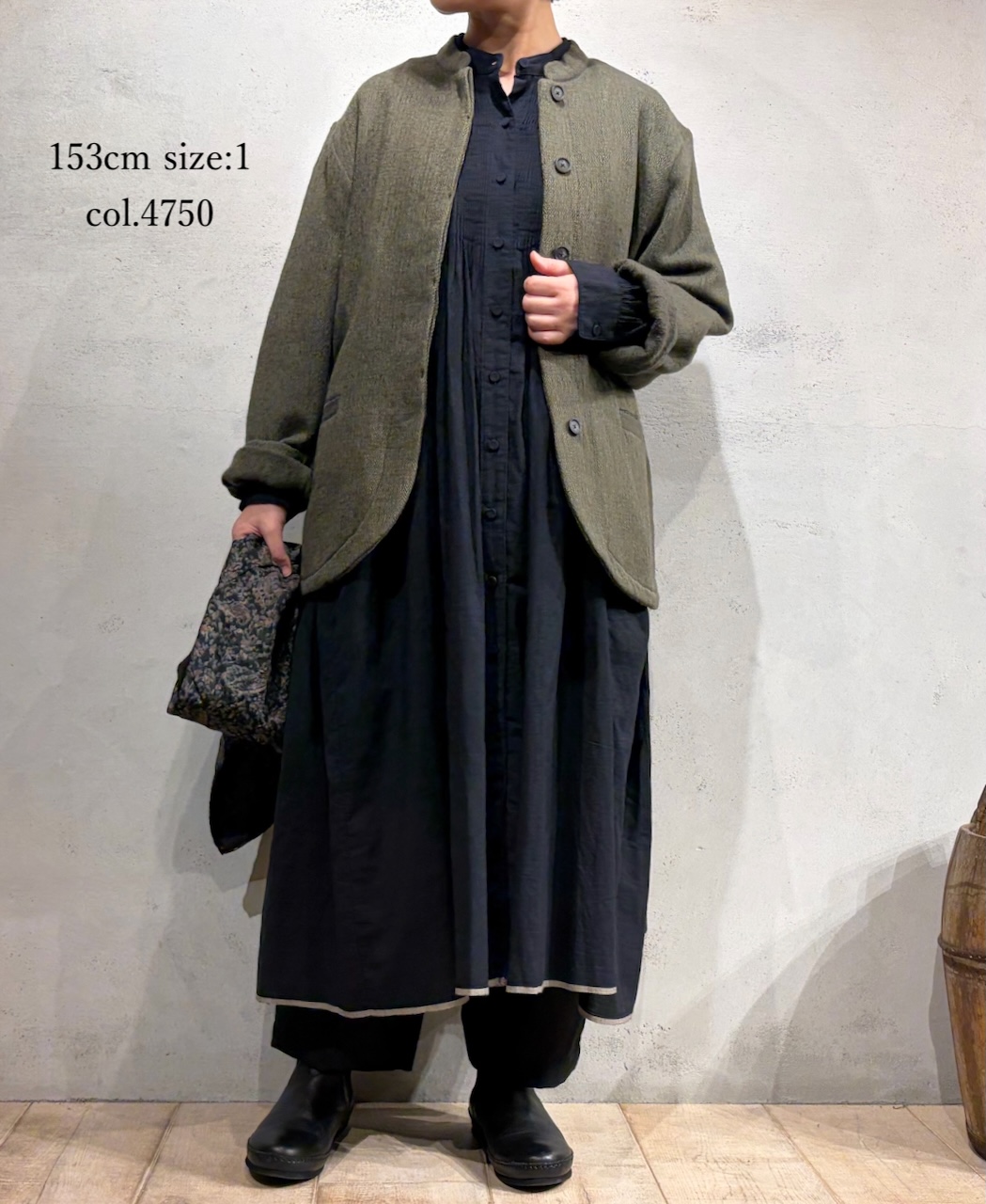 NMDS24551(ジャケット) WOOL COTTON SMALL HERRINGBONE STAND COLLAR FLY FRONT JACKET