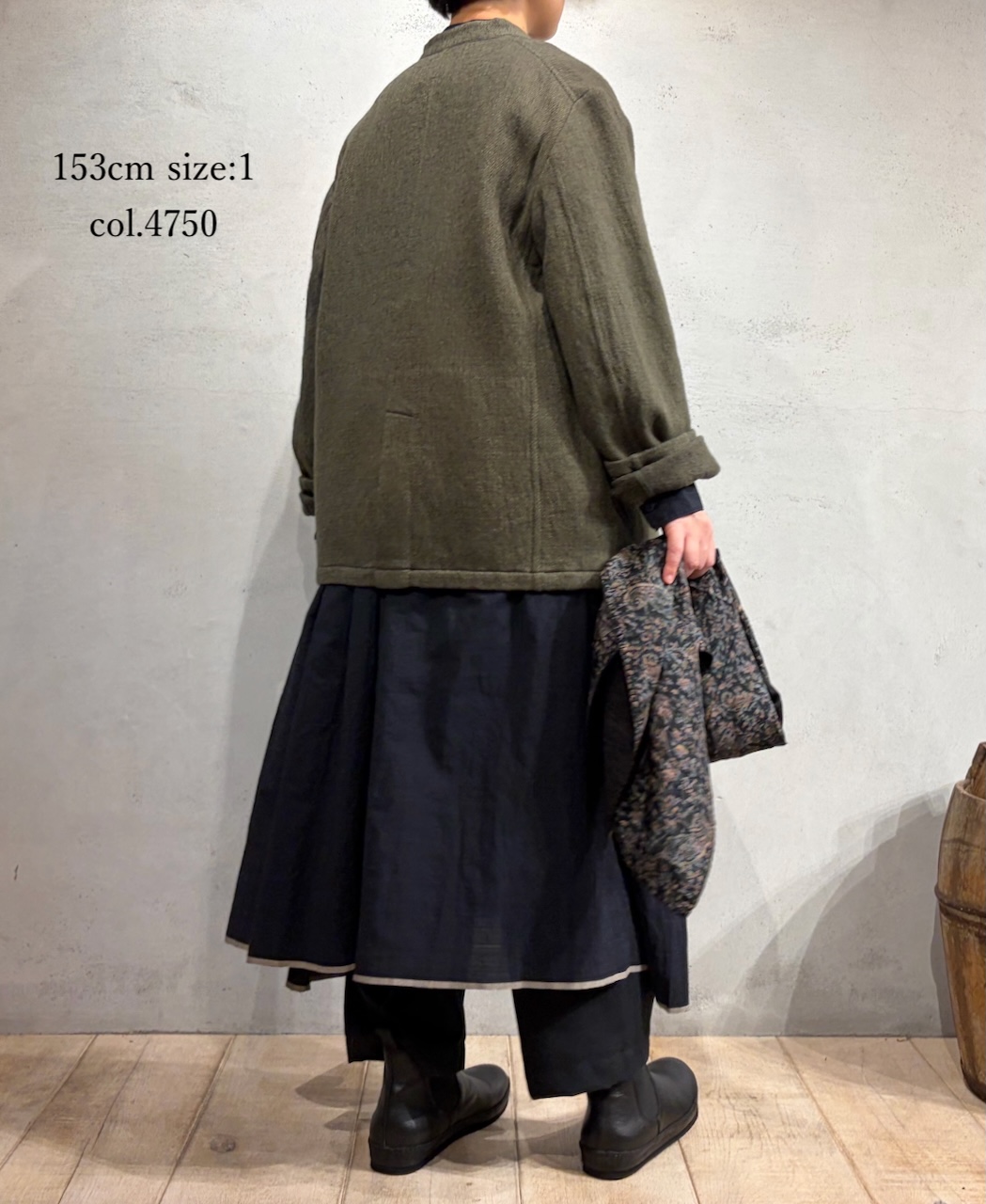 NMDS24551(ジャケット) WOOL COTTON SMALL HERRINGBONE STAND COLLAR FLY FRONT JACKET