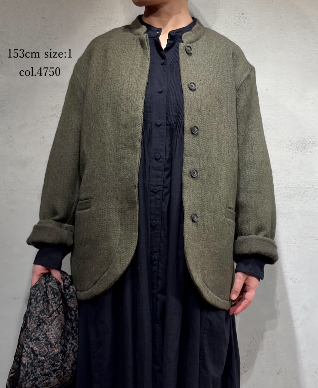 NMDS24551(ジャケット) WOOL COTTON SMALL HERRINGBONE STAND COLLAR FLY FRONT JACKET