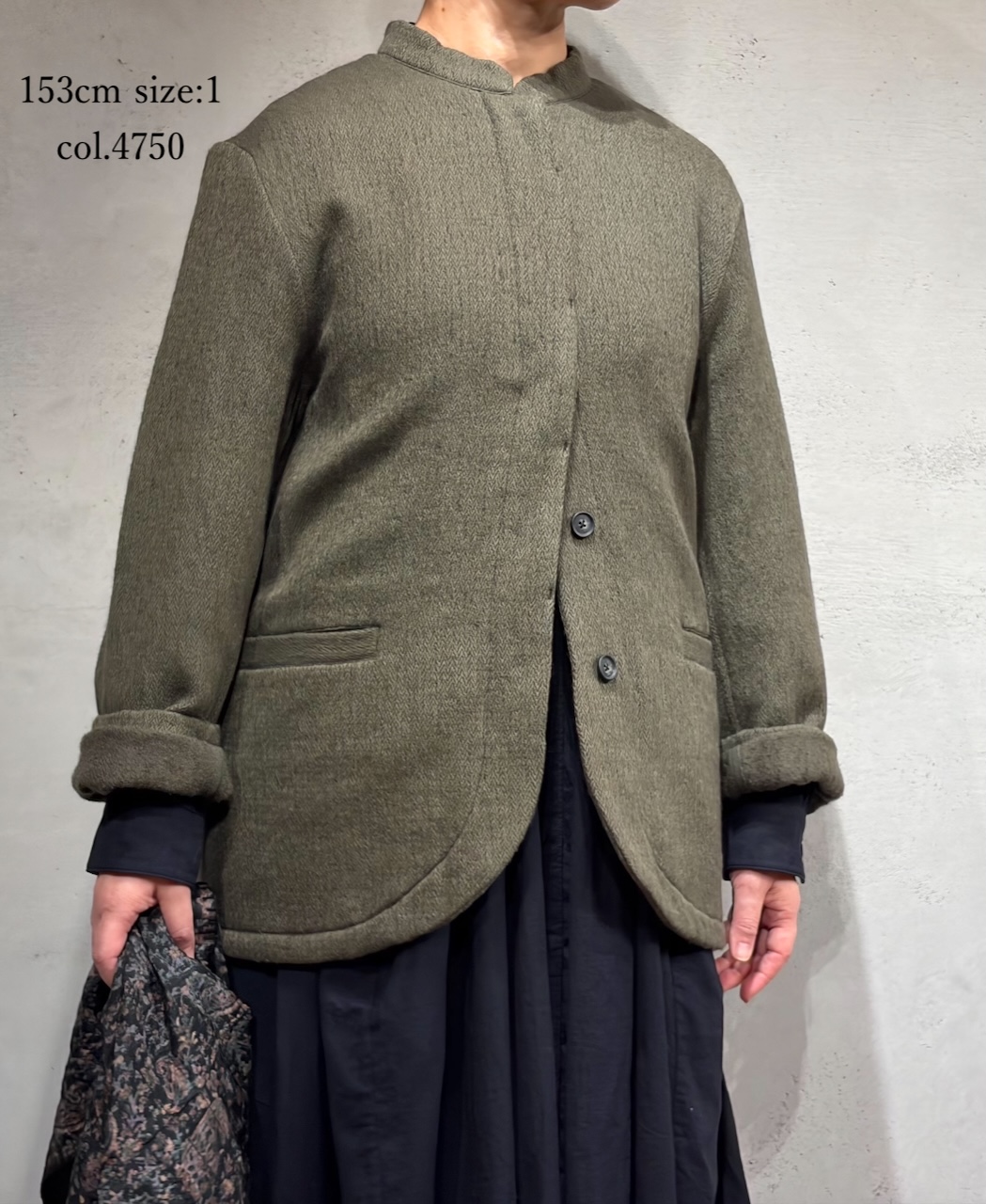 NMDS24551(ジャケット) WOOL COTTON SMALL HERRINGBONE STAND COLLAR FLY FRONT JACKET