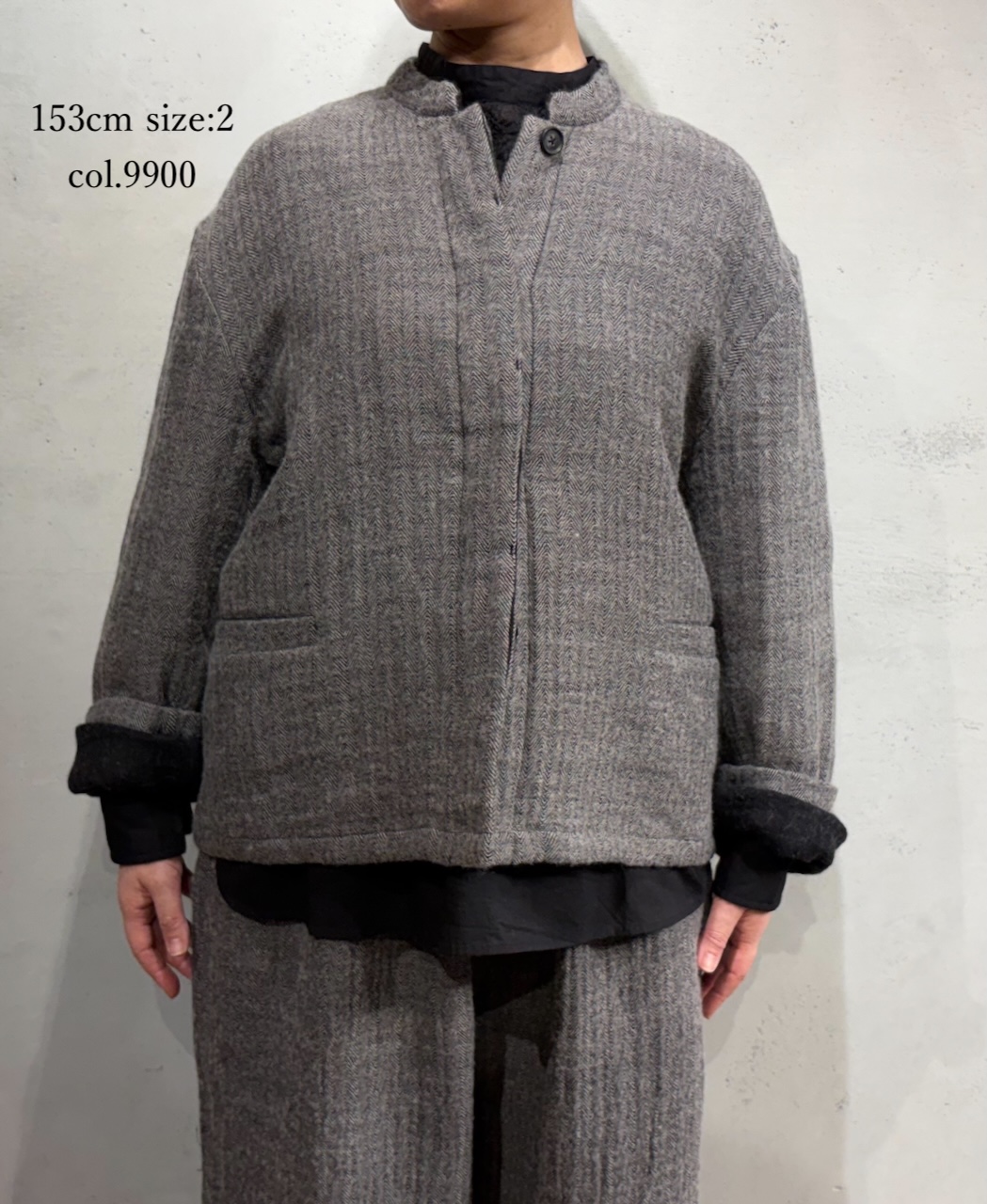 NMDS25611(ジャケット) WOOL COTTON HERRINGBONE STAND COLLAR FLY FRONT JACKET