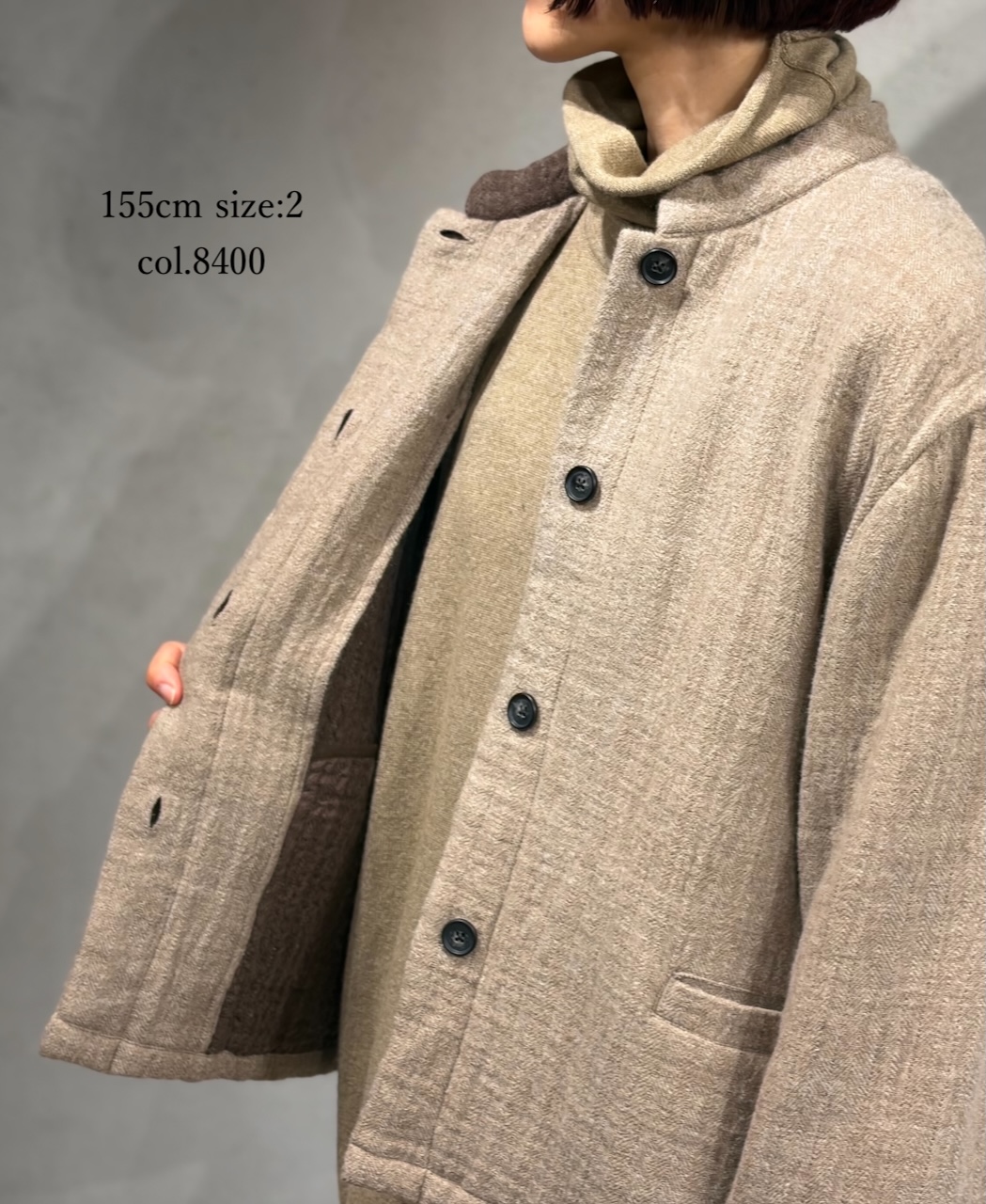 NMDS25611(ジャケット) WOOL COTTON HERRINGBONE STAND COLLAR FLY FRONT JACKET