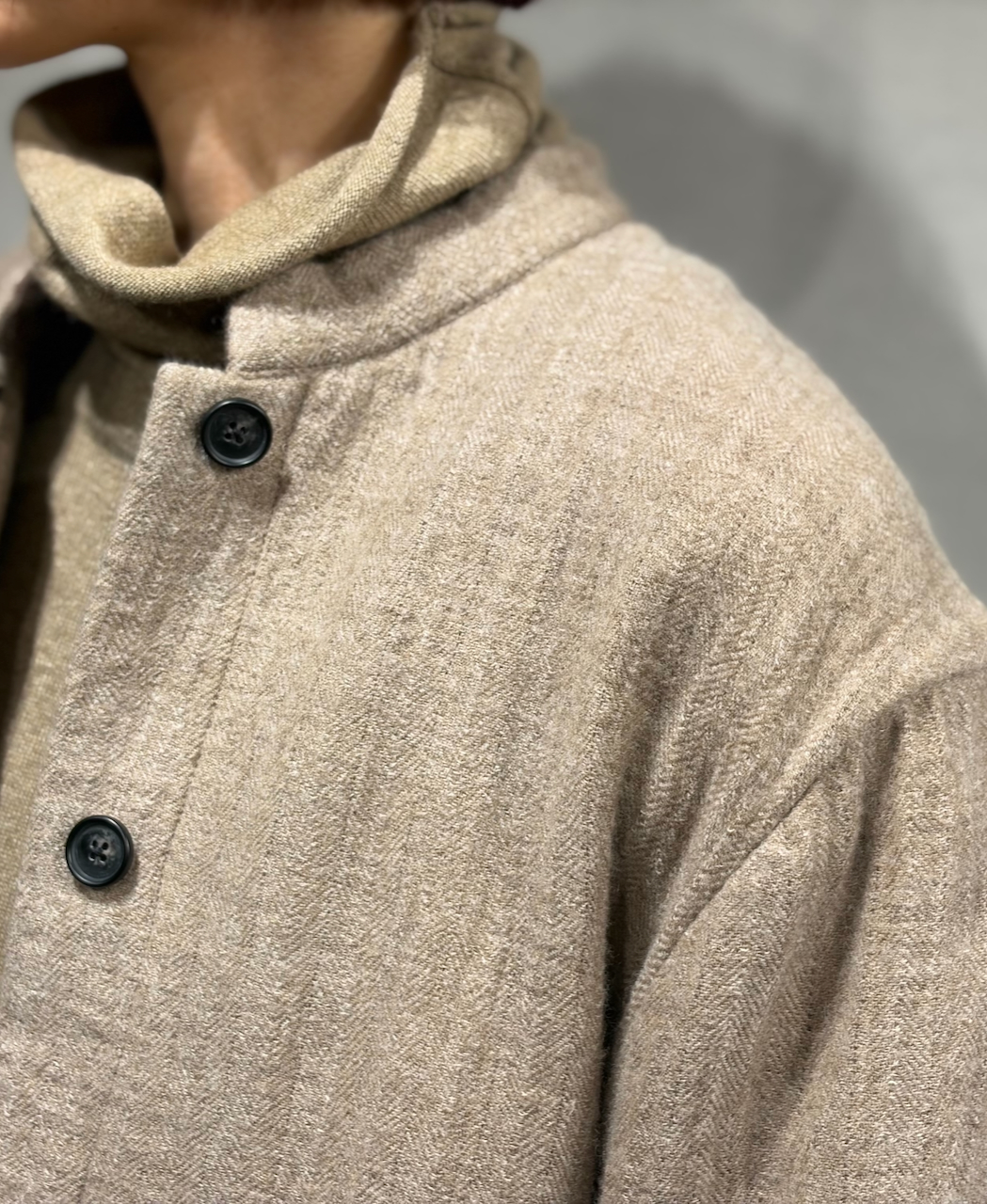 NMDS25611(ジャケット) WOOL COTTON HERRINGBONE STAND COLLAR FLY FRONT JACKET