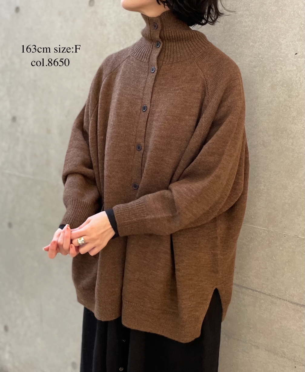 GNSL23801 (カーディガン) 7GG 2PLY PLAIN STITCH COTSWOLDS TURTLE NECK BUTTON CARDIGAN