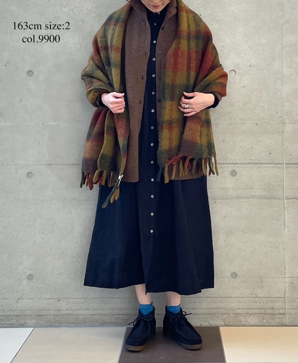 INSL25704(ワンピース) WOOL/LINEN PLAIN REGULAR COLLAR DRESS WITH PINTUCK