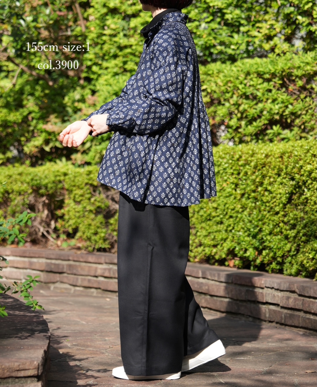 NMDS25551(シャツ) 80s COTTON VOILE FLOWER BLOCK PRINT FRILL COLLAR PINTUCK SHIRT