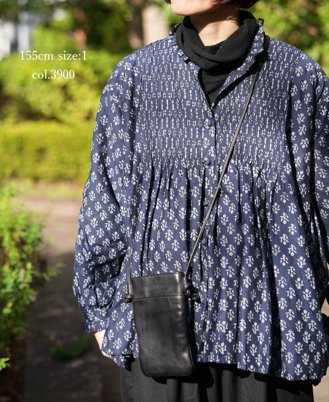 NMDS25551(シャツ) 80s COTTON VOILE FLOWER BLOCK PRINT FRILL COLLAR PINTUCK SHIRT