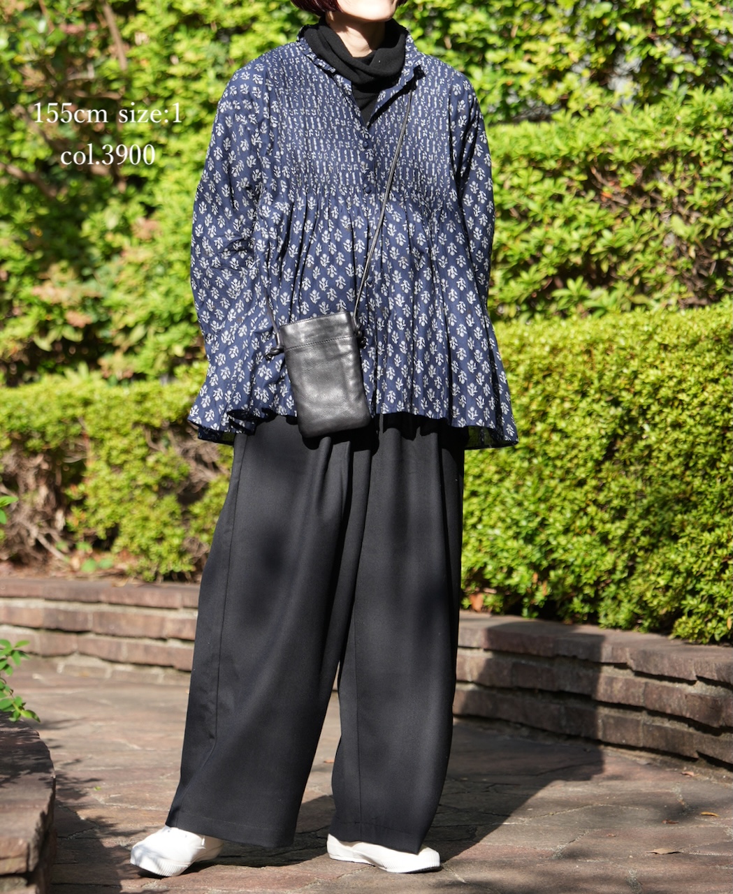 NMDS25551(シャツ) 80s COTTON VOILE FLOWER BLOCK PRINT FRILL COLLAR PINTUCK SHIRT