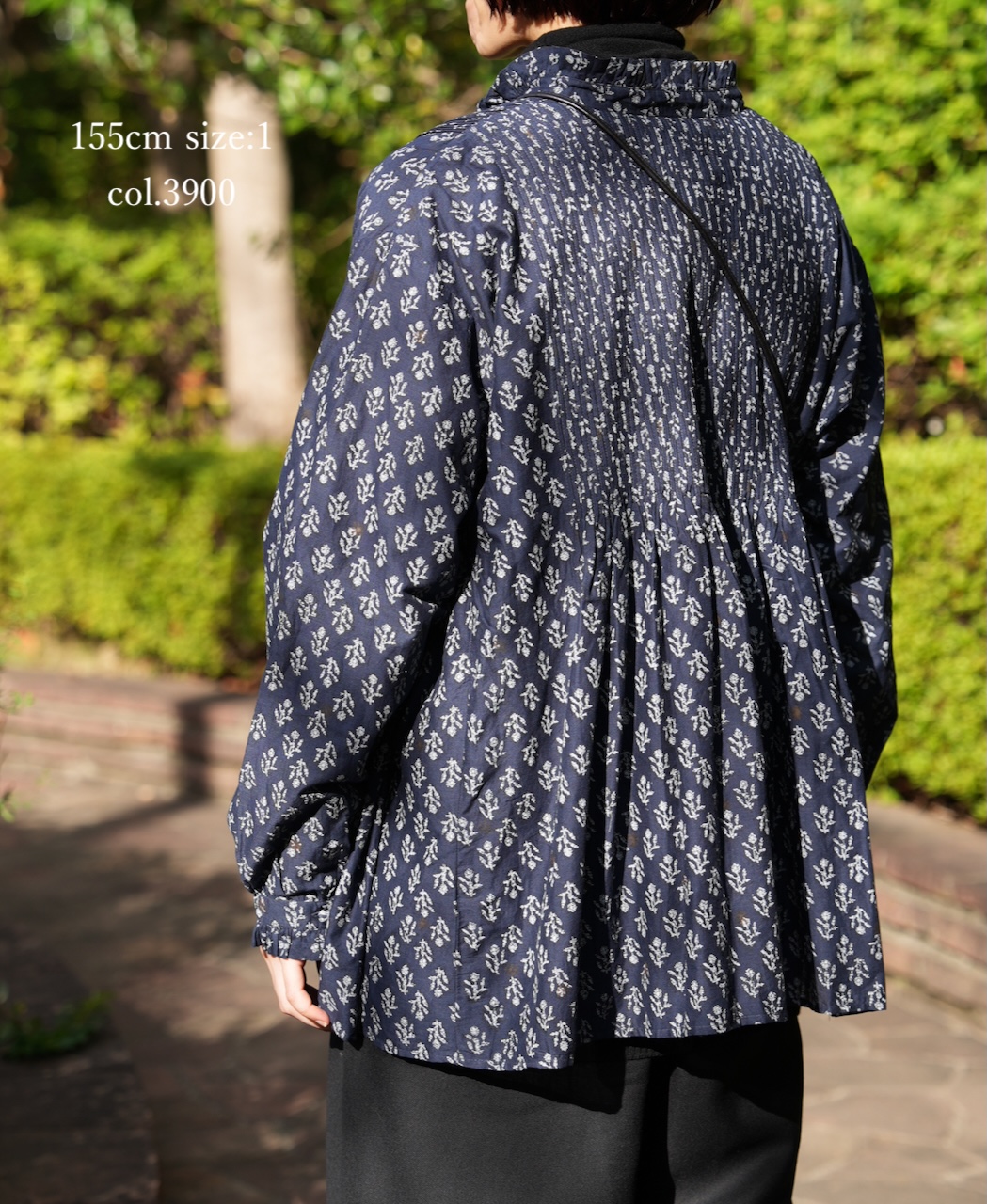 NMDS25551(シャツ) 80s COTTON VOILE FLOWER BLOCK PRINT FRILL COLLAR PINTUCK SHIRT