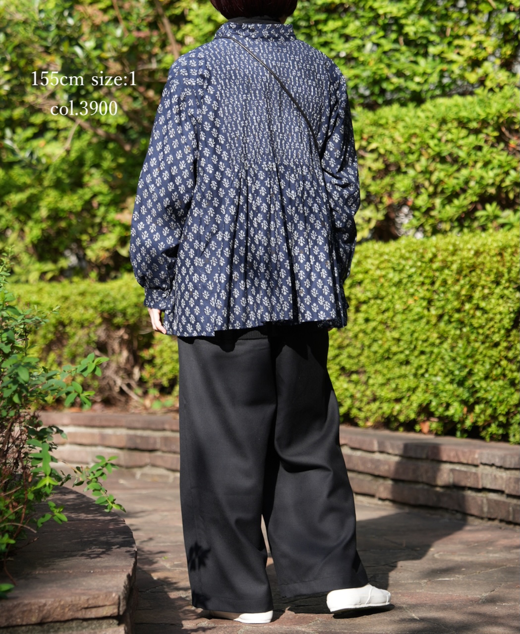 NMDS25551(シャツ) 80s COTTON VOILE FLOWER BLOCK PRINT FRILL COLLAR PINTUCK SHIRT