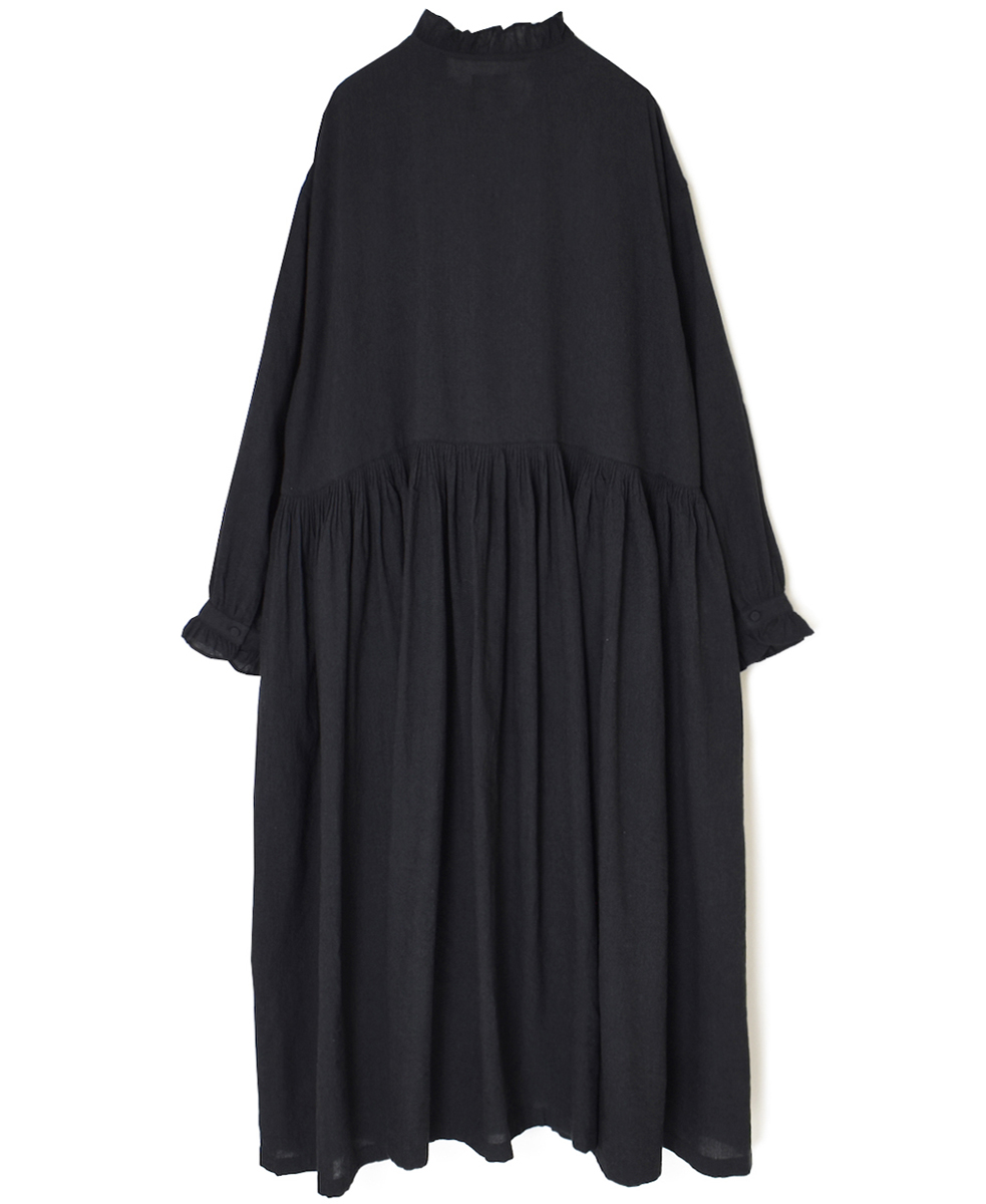 INMDS25754(ワンピース) WOOL/COTTON/SILK PLAIN FRILL COLLAR SHIRT DRESS WITH RAJASTHAN GATHER