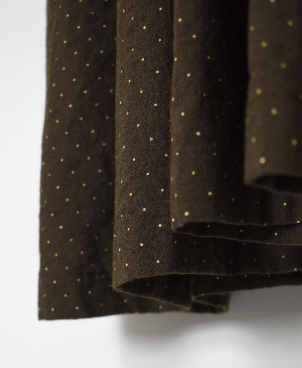 INMDS25764(ワンピース) WOOL/COTTON/SILK PIN DOT PRINT FRILL COLLAR SHIRT DRESS WITH RAJASTHAN GATHER