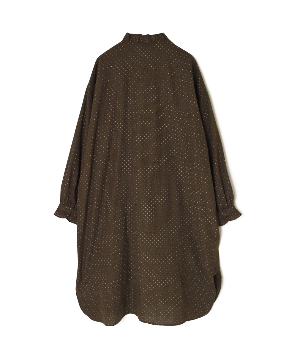 INMDS25763(シャツ) WOOL/COTTON/SILK PIN DOT PRINT FRILL COLLAR LONG SHIRT