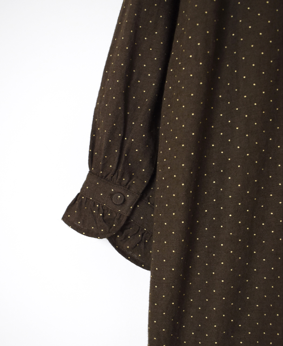 INMDS25763(シャツ) WOOL/COTTON/SILK PIN DOT PRINT FRILL COLLAR LONG SHIRT