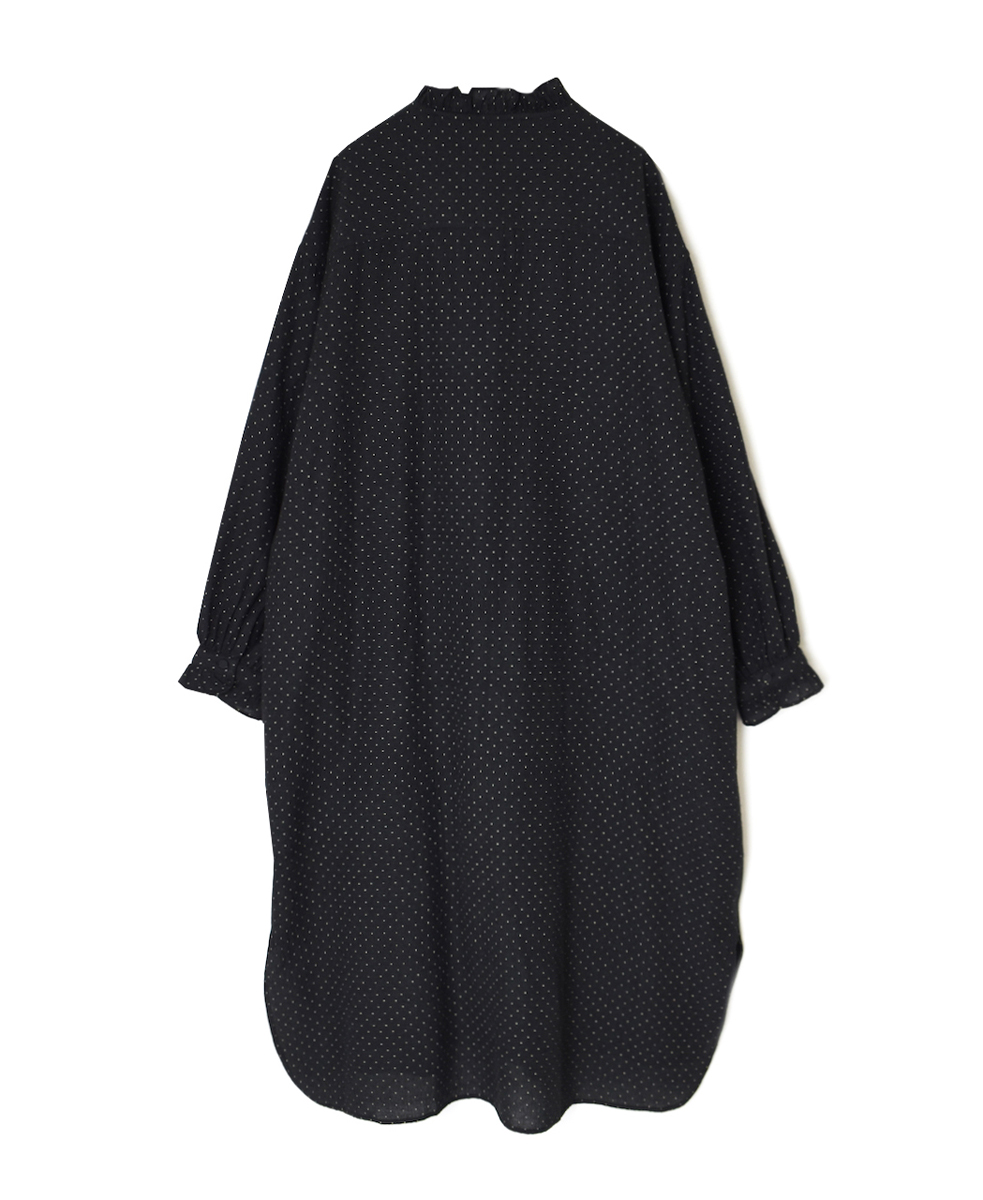 INMDS25763(シャツ) WOOL/COTTON/SILK PIN DOT PRINT FRILL COLLAR LONG SHIRT