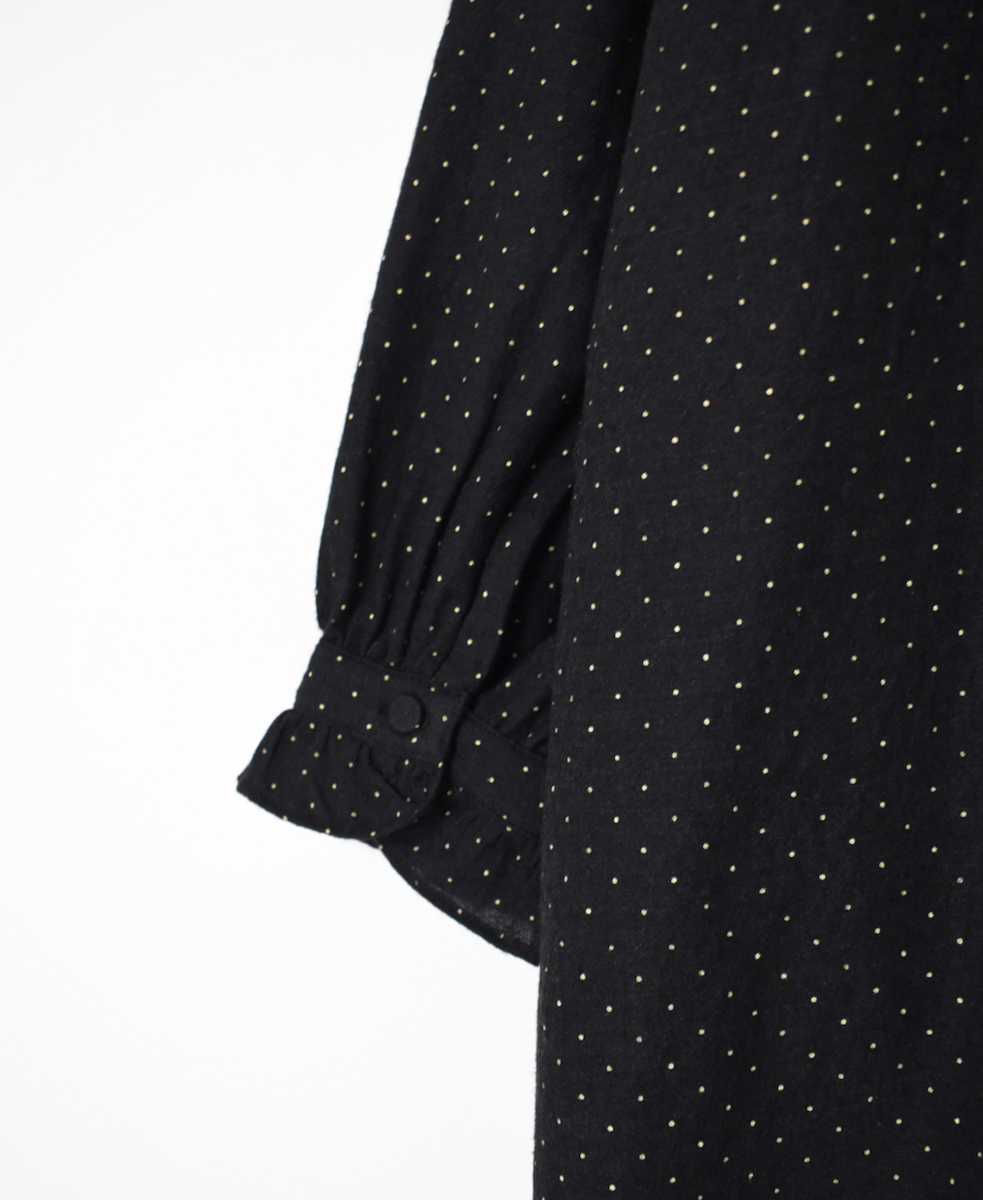 INMDS25763(シャツ) WOOL/COTTON/SILK PIN DOT PRINT FRILL COLLAR LONG SHIRT