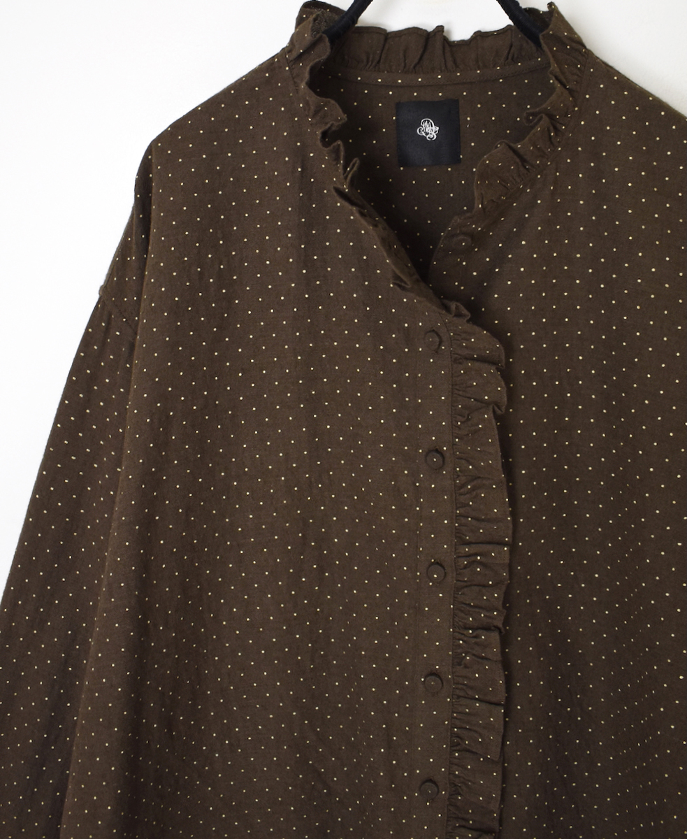INMDS25761(シャツ) WOOL/COTTON/SILK PIN DOT PRINT FRILL COLLAR SHIRT