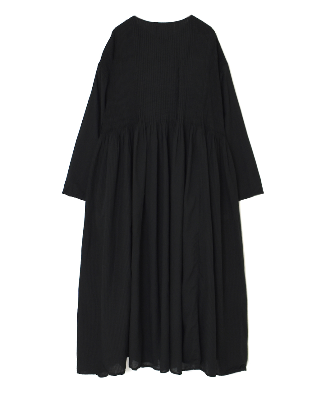 ●NMDS25514D(ワンピース) 80s ORGANIC COTTON SMALL CHECK&VOILE PLAIN(OVER DYE) CREW NECK BUTTON SHIRT MAXI DRESS WITH PINTUCK