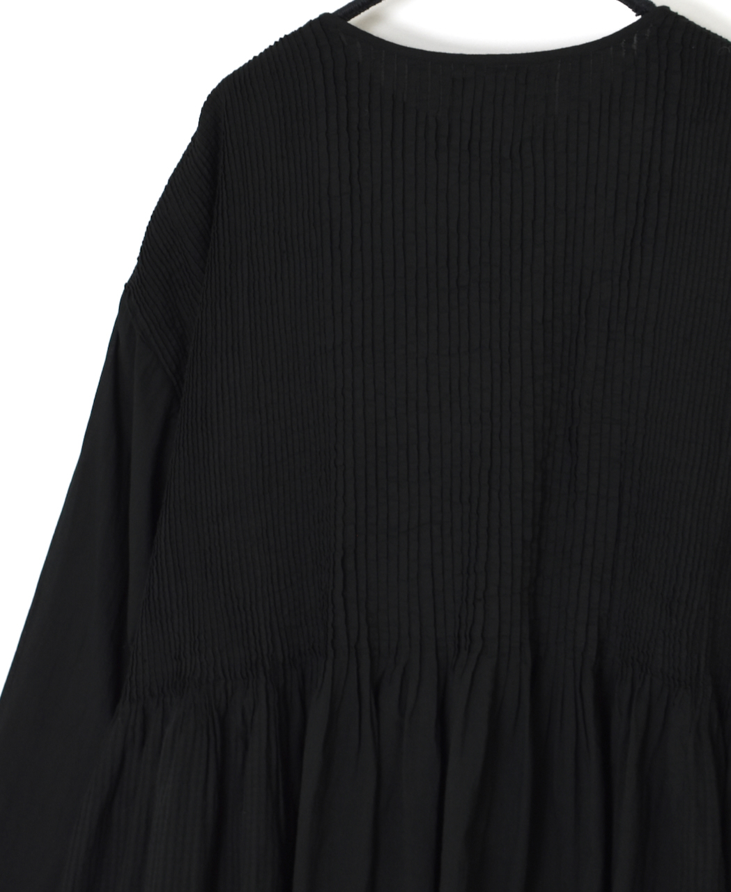 ●NMDS25514D(ワンピース) 80s ORGANIC COTTON SMALL CHECK&VOILE PLAIN(OVER DYE) CREW NECK BUTTON SHIRT MAXI DRESS WITH PINTUCK