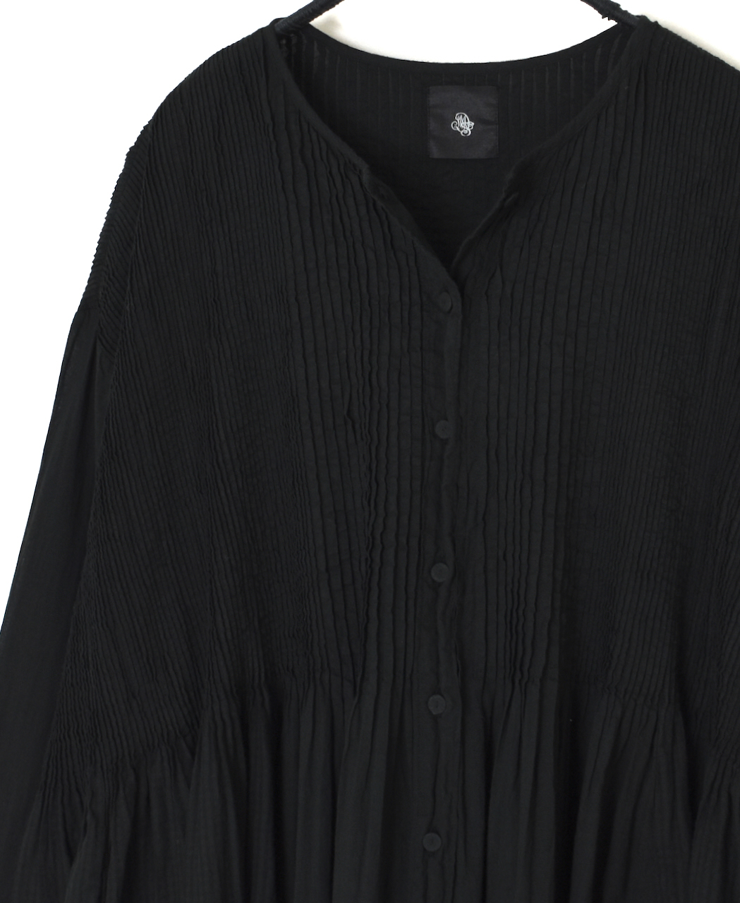 ●NMDS25514D(ワンピース) 80s ORGANIC COTTON SMALL CHECK&VOILE PLAIN(OVER DYE) CREW NECK BUTTON SHIRT MAXI DRESS WITH PINTUCK