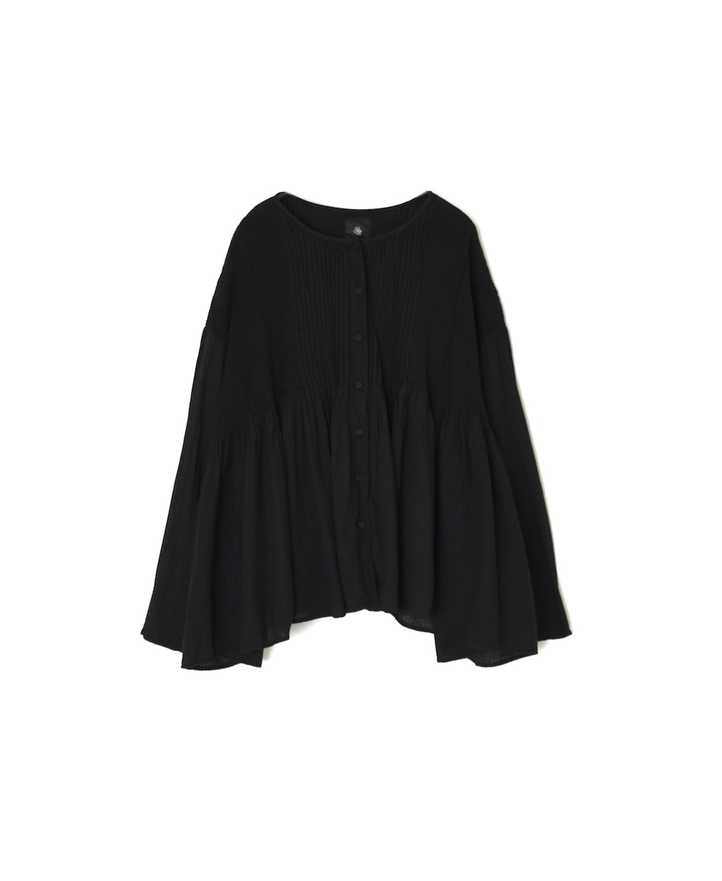 ⚫︎NMDS25513D(シャツ) 80s ORGANIC COTTON SMALL CHECK&VOILE PLAIN(OVER DYE) CREW NECK BUTTON SHIRT WITH PINTUCK