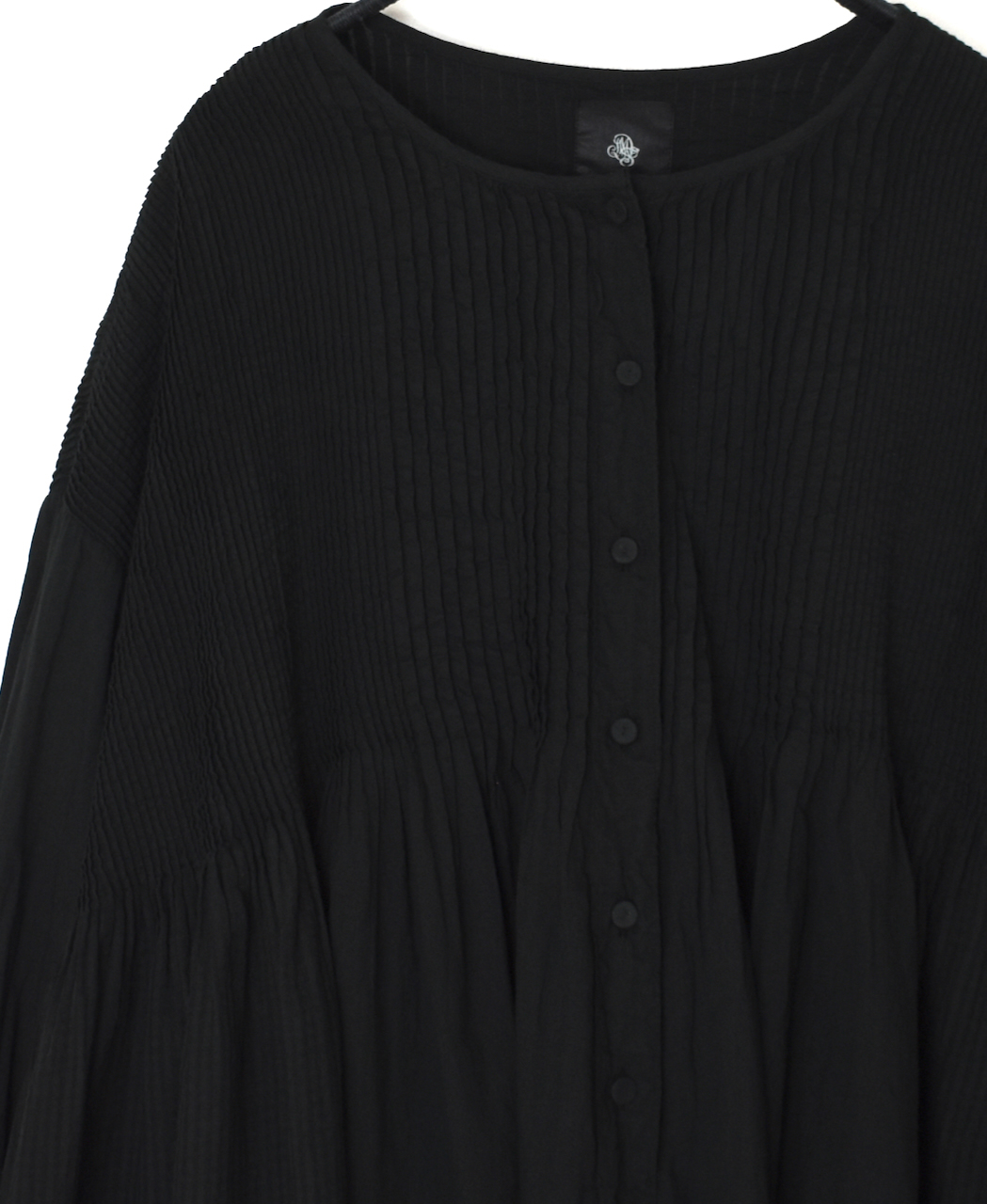 ●NMDS25513D(シャツ) 80s ORGANIC COTTON SMALL CHECK&VOILE PLAIN(OVER DYE) CREW NECK BUTTON SHIRT WITH PINTUCK