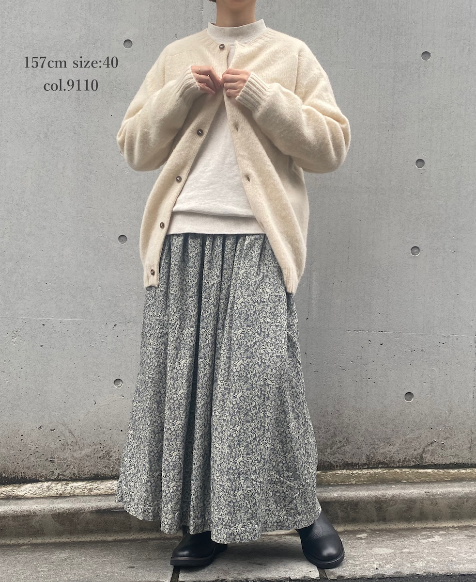 NJT2351 (ニット) SHETLAND WOOL PLAIN HEAVY BRUSH SEAM FREE CREW NECK SADDLE SHOULDER CARDIGAN