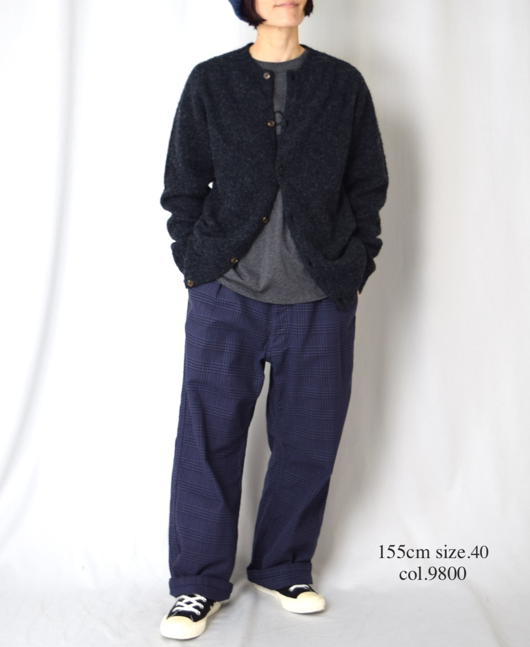NJT2351 (ニット) SHETLAND WOOL PLAIN HEAVY BRUSH SEAM FREE CREW NECK SADDLE SHOULDER CARDIGAN