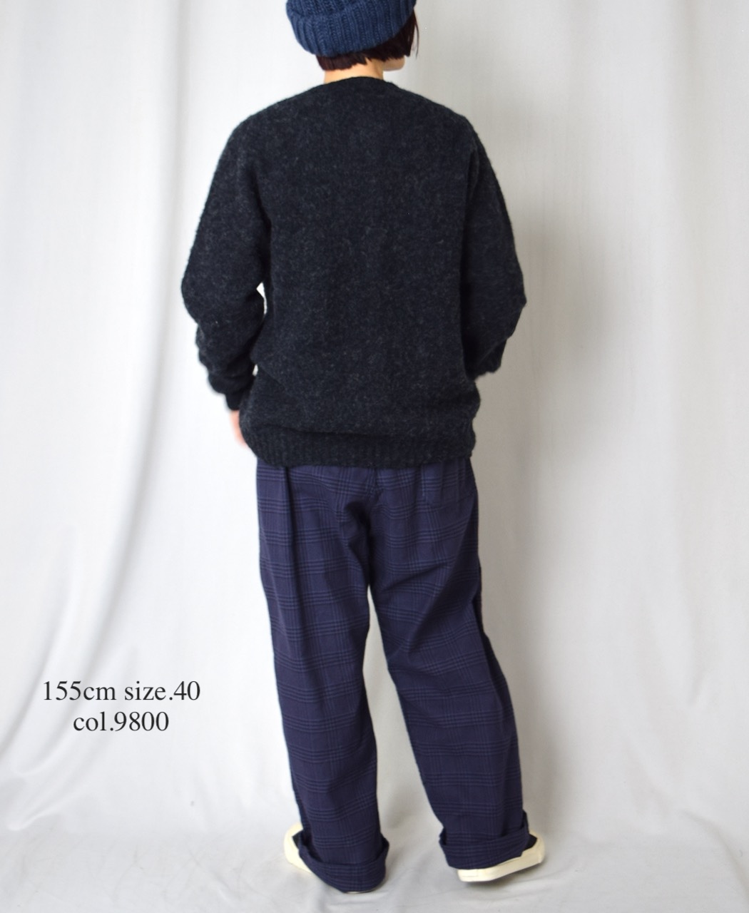 NJT2351 (ニット) SHETLAND WOOL PLAIN HEAVY BRUSH SEAM FREE CREW NECK SADDLE SHOULDER CARDIGAN