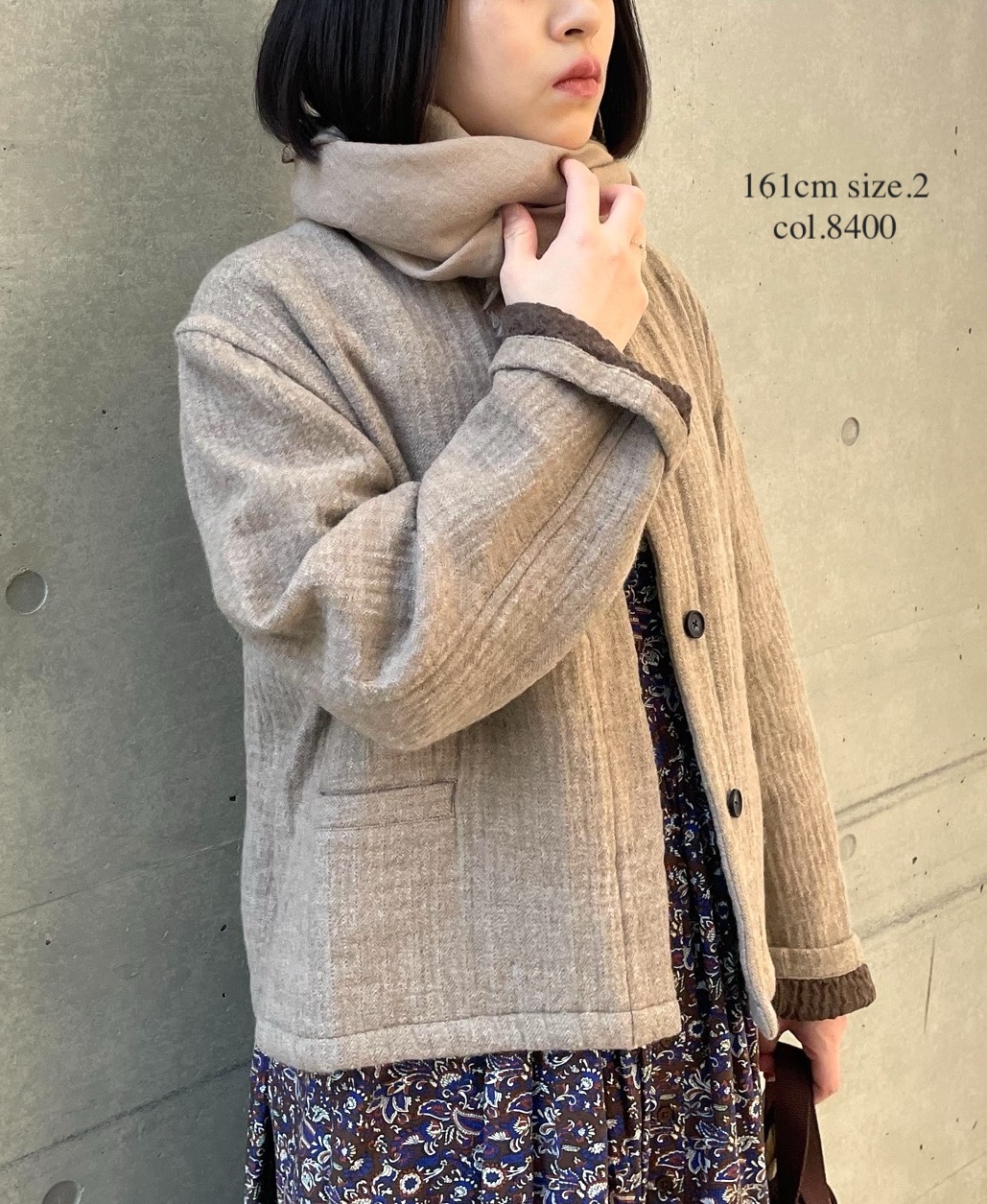 NMDS25611(ジャケット) WOOL COTTON HERRINGBONE STAND COLLAR FLY FRONT JACKET