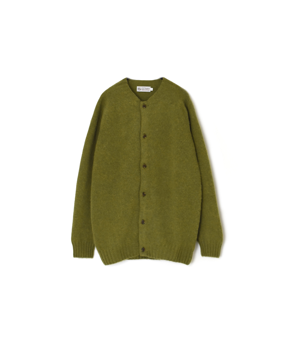 NJT2351 (ニット) SHETLAND WOOL PLAIN HEAVY BRUSH SEAM FREE CREW NECK SADDLE SHOULDER CARDIGAN