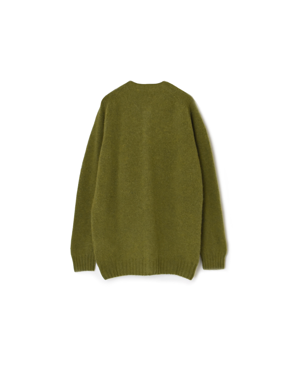 NJT2351 (ニット) SHETLAND WOOL PLAIN HEAVY BRUSH SEAM FREE CREW NECK SADDLE SHOULDER CARDIGAN