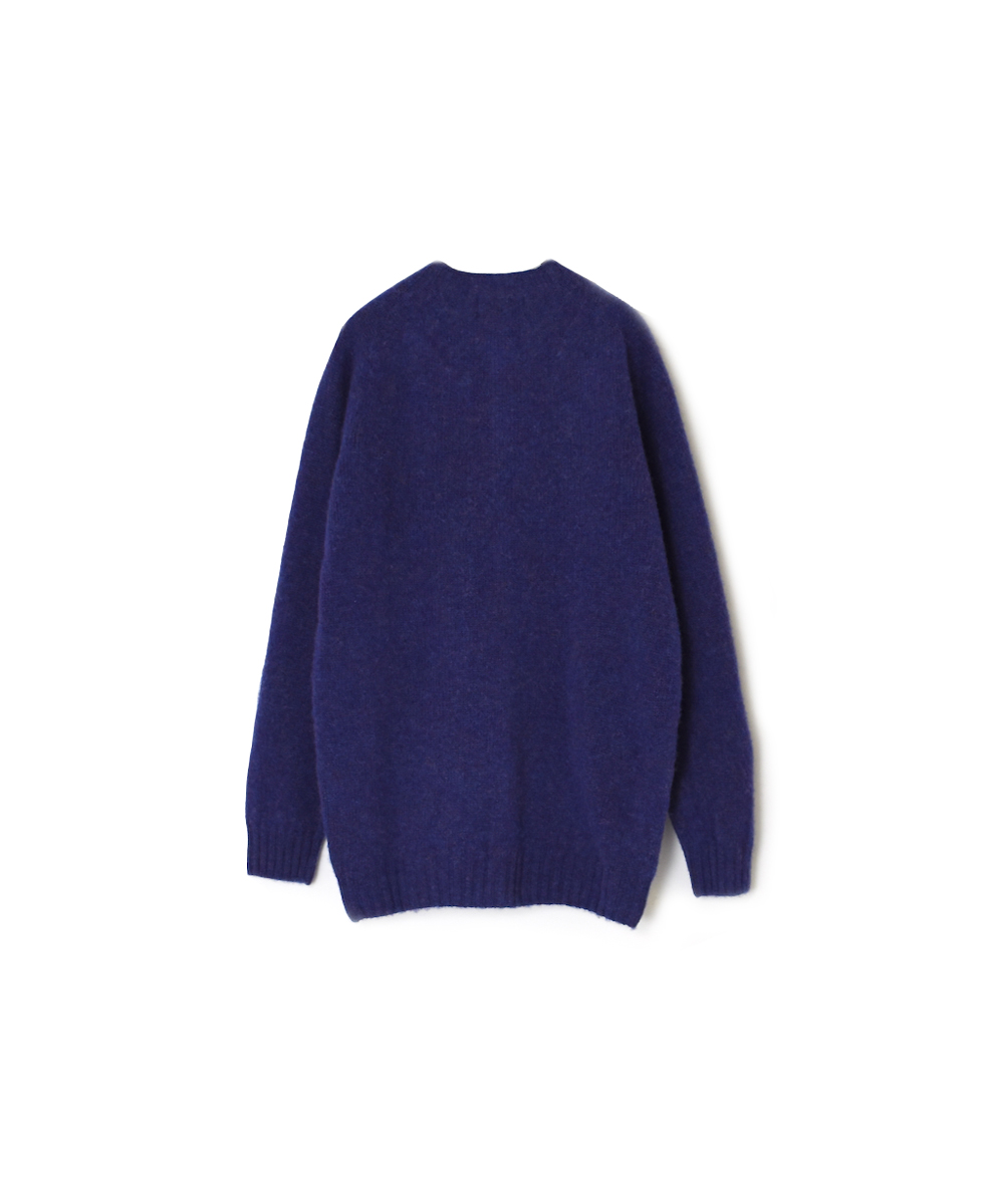 NJT2351 (ニット) SHETLAND WOOL PLAIN HEAVY BRUSH SEAM FREE CREW NECK SADDLE SHOULDER CARDIGAN