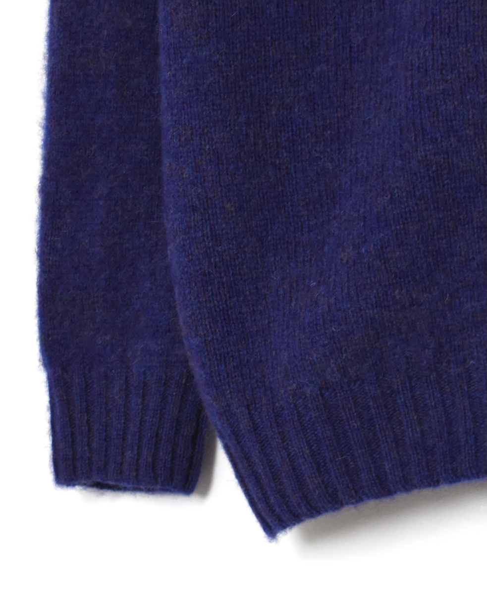 NJT2351 (ニット) SHETLAND WOOL PLAIN HEAVY BRUSH SEAM FREE CREW NECK SADDLE SHOULDER CARDIGAN