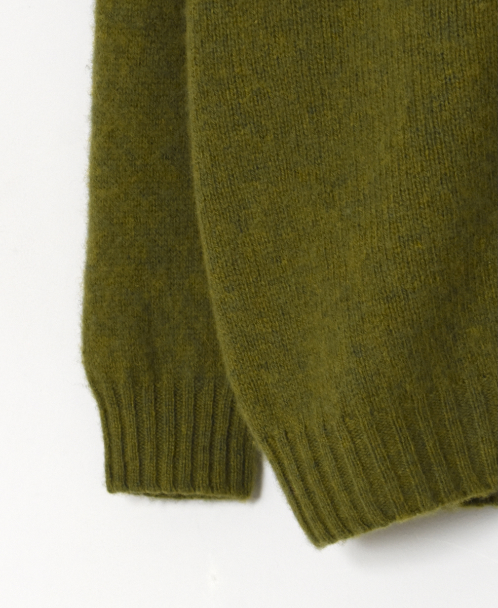 NJT2351 (ニット) SHETLAND WOOL PLAIN HEAVY BRUSH SEAM FREE CREW NECK SADDLE SHOULDER CARDIGAN