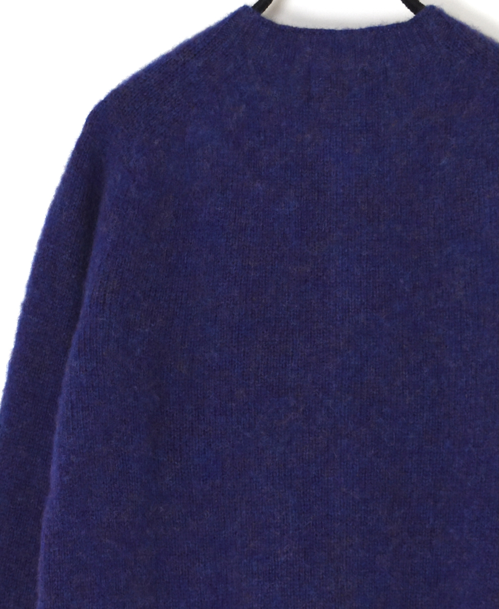 NJT2351 (ニット) SHETLAND WOOL PLAIN HEAVY BRUSH SEAM FREE CREW NECK SADDLE SHOULDER CARDIGAN