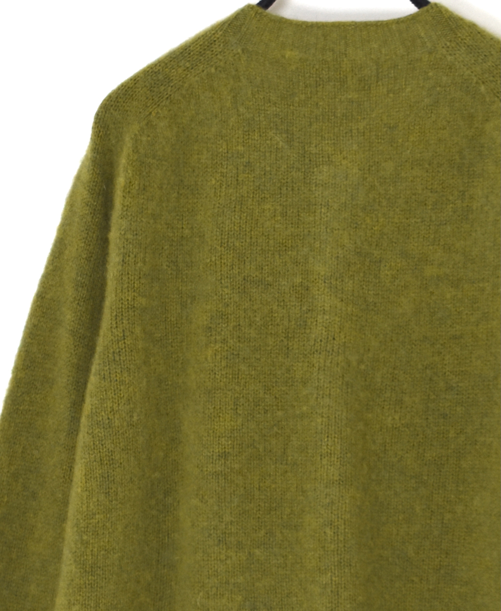 NJT2351 (ニット) SHETLAND WOOL PLAIN HEAVY BRUSH SEAM FREE CREW NECK SADDLE SHOULDER CARDIGAN