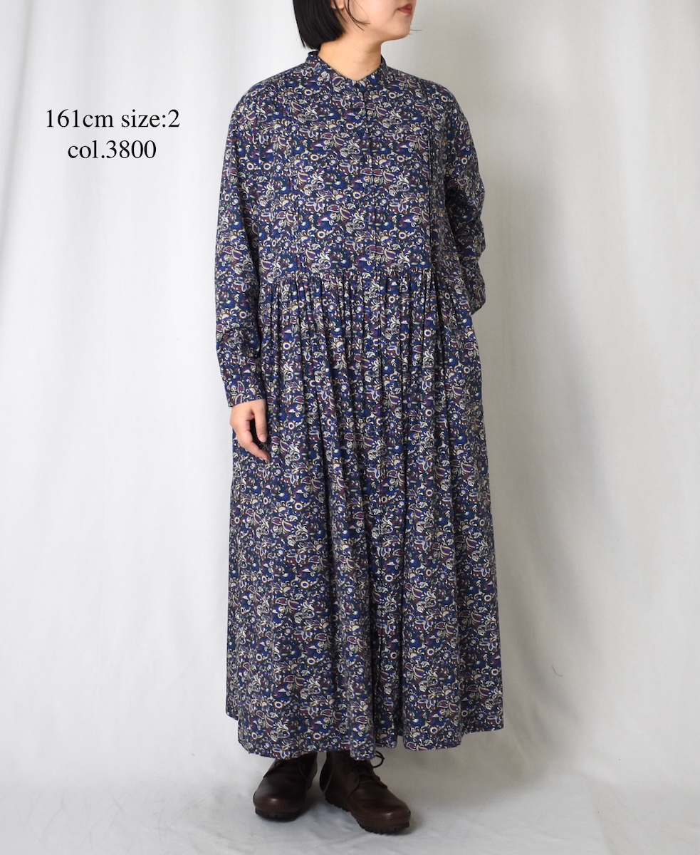 NSL25552(ワンピース) 40s POPLIN MEDIUM FLOWER PRINT BANDED COLLAR DRESS