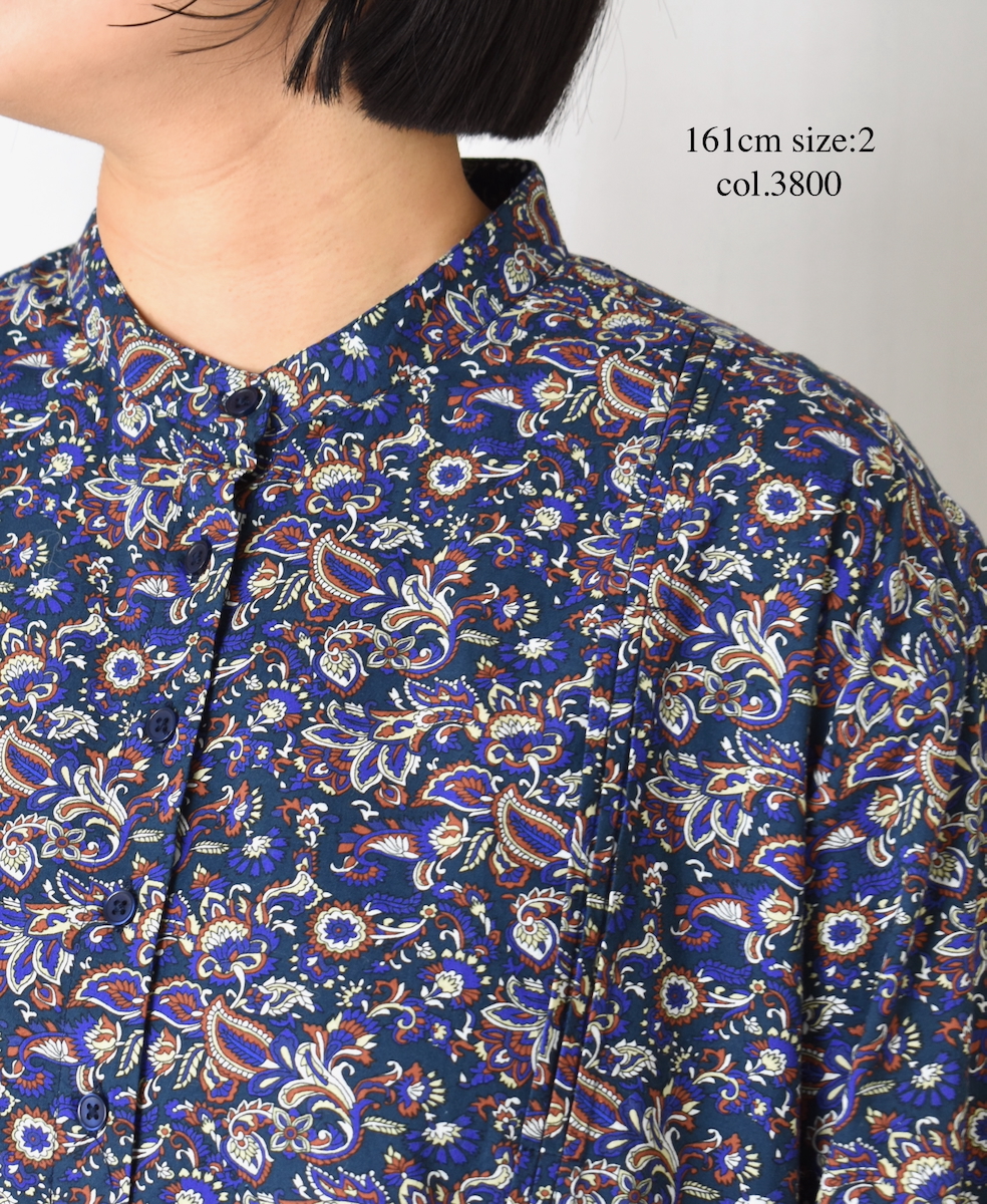 NSL25552(ワンピース) 40s POPLIN MEDIUM FLOWER PRINT BANDED COLLAR DRESS