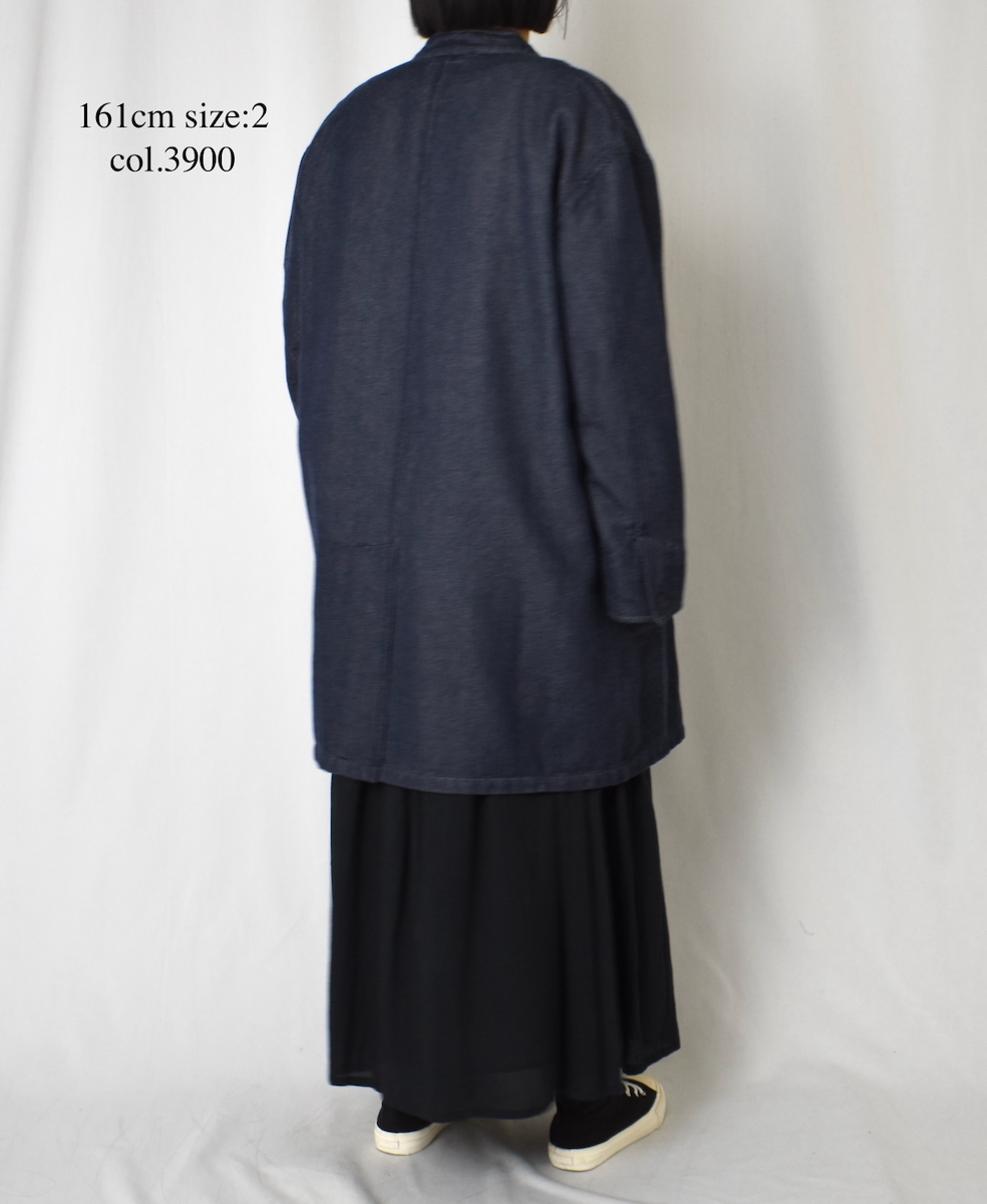 ISNAM2572(ジャケット) WOOL COTTON TWILL BANDED COLLAR LONG JACKET