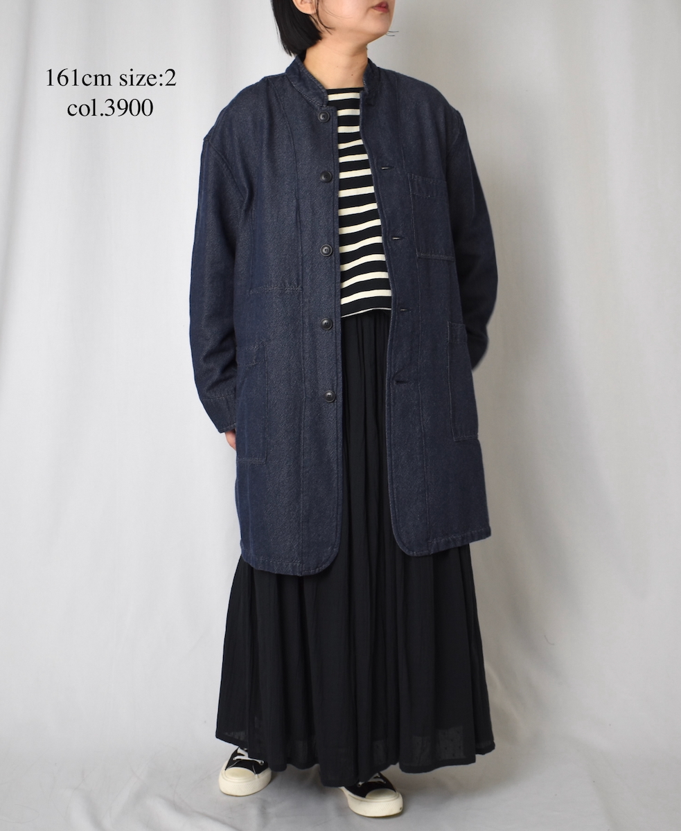 ISNAM2572(ジャケット) WOOL COTTON TWILL BANDED COLLAR LONG JACKET