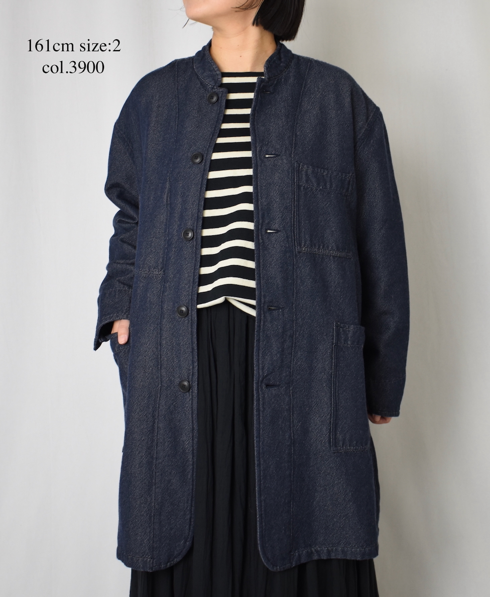 ISNAM2572(ジャケット) WOOL COTTON TWILL BANDED COLLAR LONG JACKET